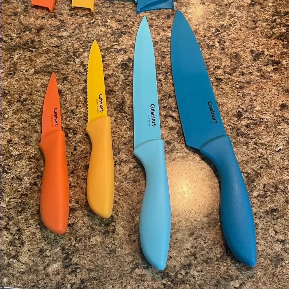 Cuisinart 4-Piece Kitchen Knife Set With Sheaths Orange Yellow‎ Blue Turquoise